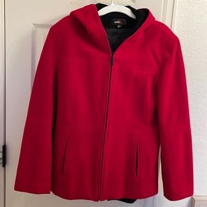 Studio Y Red wool coat with hood.